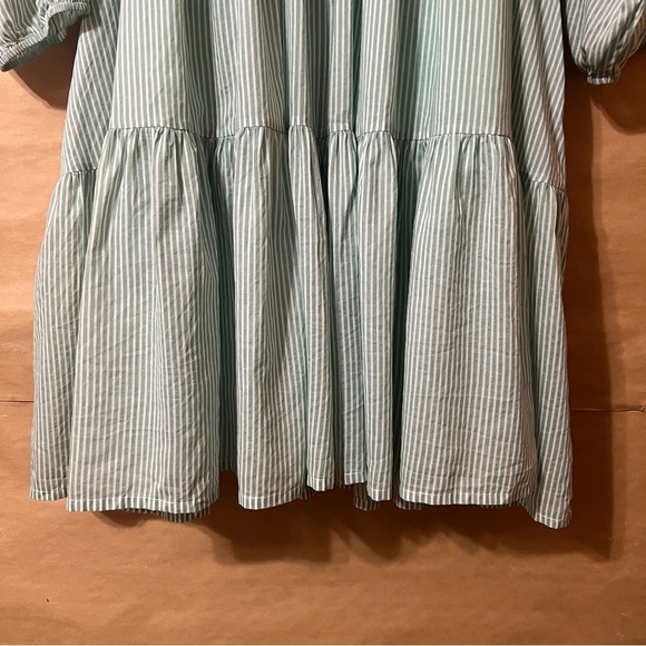 Kopal | The Zeenat Dress Smocked Rosette Bib Popover Sea Green Stripe Size L - Picture 10 of 15